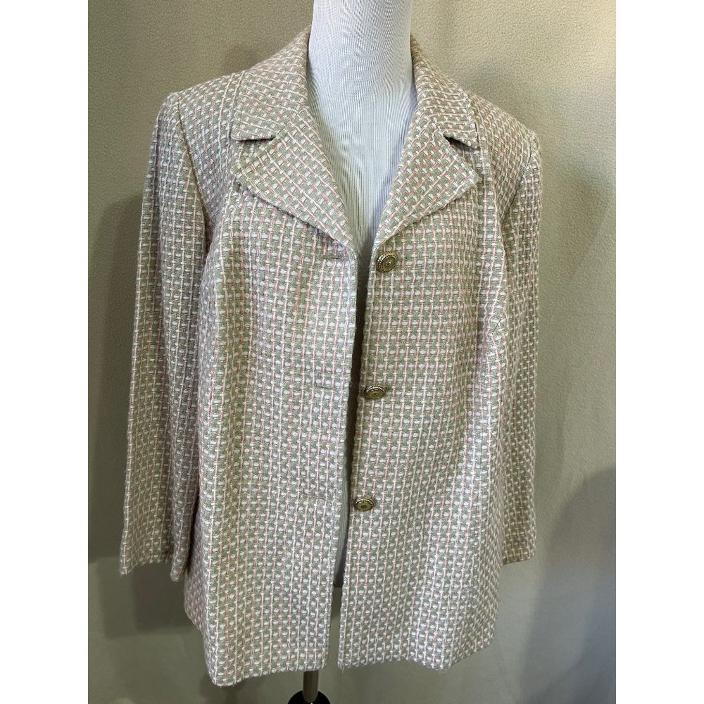 Courtenay Vintage Tan Thread Weaved Long Sleeve 3-Button Front Blazer Jacket - Picture 9 of 10